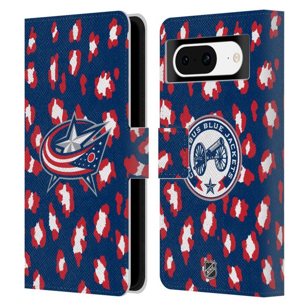 NHL Columbus Blue Jackets Leopard Patten Leather Book Wallet Case Cover For Google Pixel 8