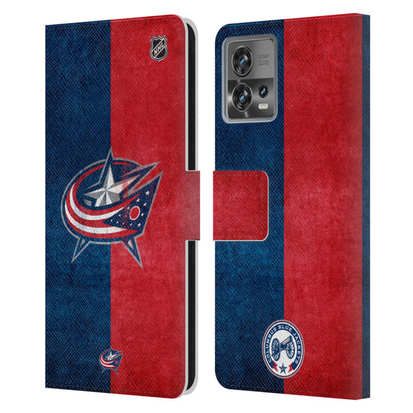 NHL Columbus Blue Jackets Half Distressed Leather Book Wallet Case Cover For Motorola Moto Edge 30 Fusion