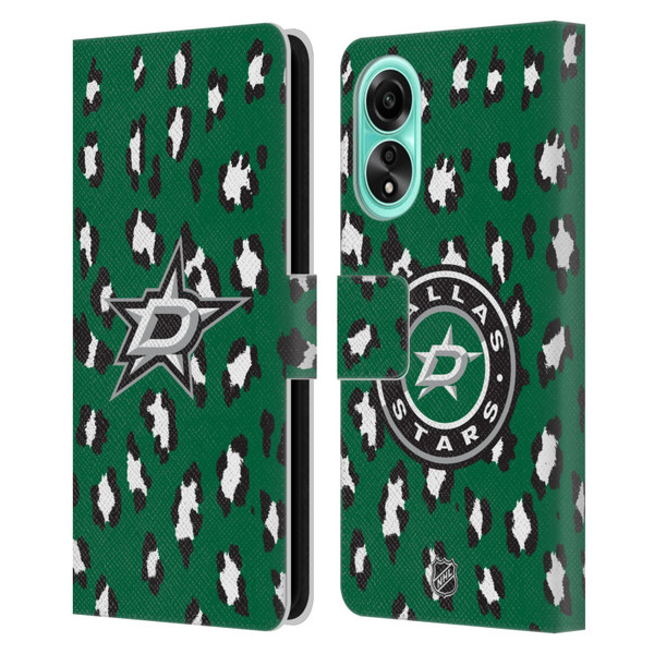 NHL Dallas Stars Leopard Patten Leather Book Wallet Case Cover For OPPO A78 4G
