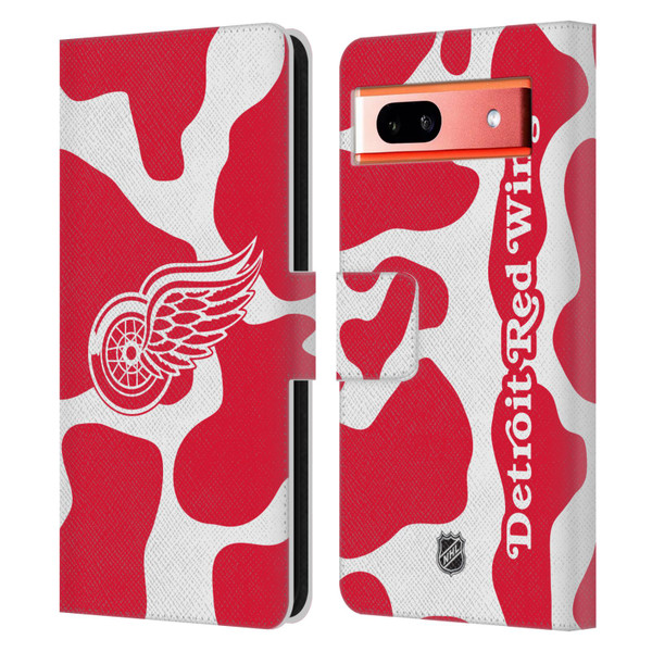 NHL Detroit Red Wings Cow Pattern Leather Book Wallet Case Cover For Google Pixel 7a