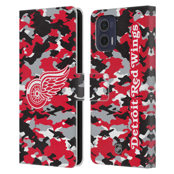 NHL Detroit Red Wings Camouflage Leather Book Wallet Case Cover For Motorola Moto G73 5G