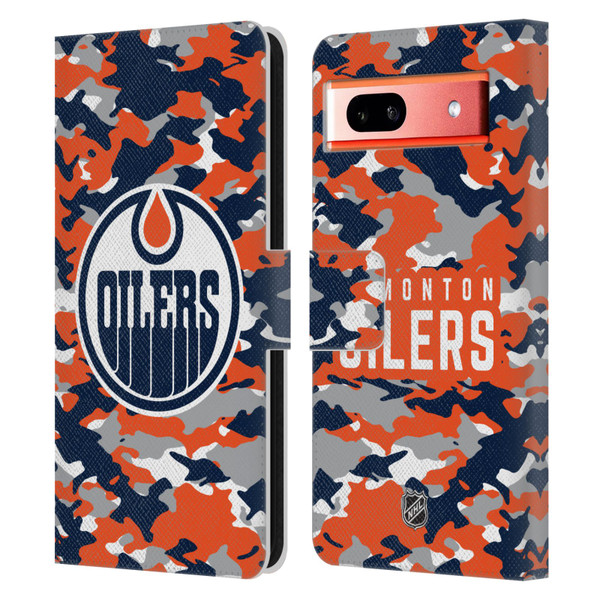 NHL Edmonton Oilers Camouflage Leather Book Wallet Case Cover For Google Pixel 7a