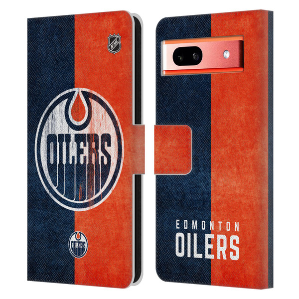 NHL Edmonton Oilers Half Distressed Leather Book Wallet Case Cover For Google Pixel 7a