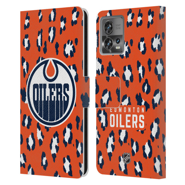 NHL Edmonton Oilers Leopard Patten Leather Book Wallet Case Cover For Motorola Moto Edge 30 Fusion