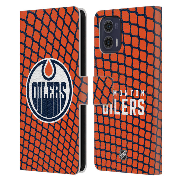 NHL Edmonton Oilers Net Pattern Leather Book Wallet Case Cover For Motorola Moto G73 5G