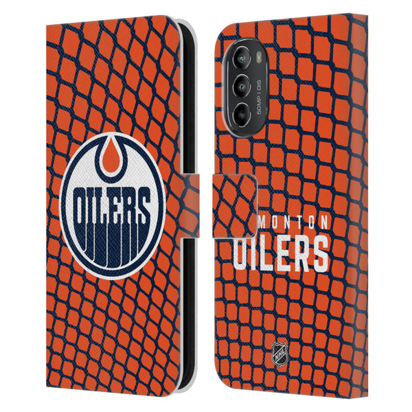 NHL Edmonton Oilers Net Pattern Leather Book Wallet Case Cover For Motorola Moto G82 5G