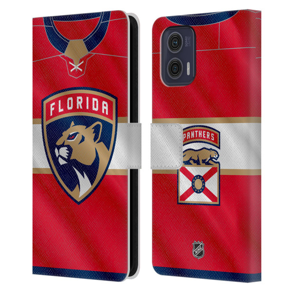 NHL Florida Panthers Jersey Leather Book Wallet Case Cover For Motorola Moto G73 5G