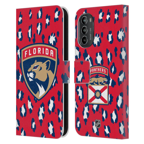 NHL Florida Panthers Leopard Patten Leather Book Wallet Case Cover For Motorola Moto G82 5G