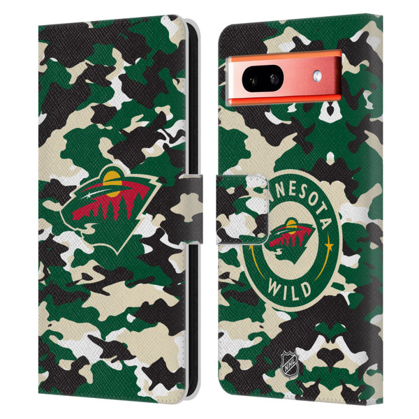 NHL Minnesota Wild Camouflage Leather Book Wallet Case Cover For Google Pixel 7a