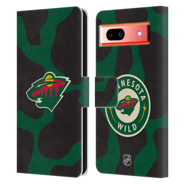 NHL Minnesota Wild Cow Pattern Leather Book Wallet Case Cover For Google Pixel 7a
