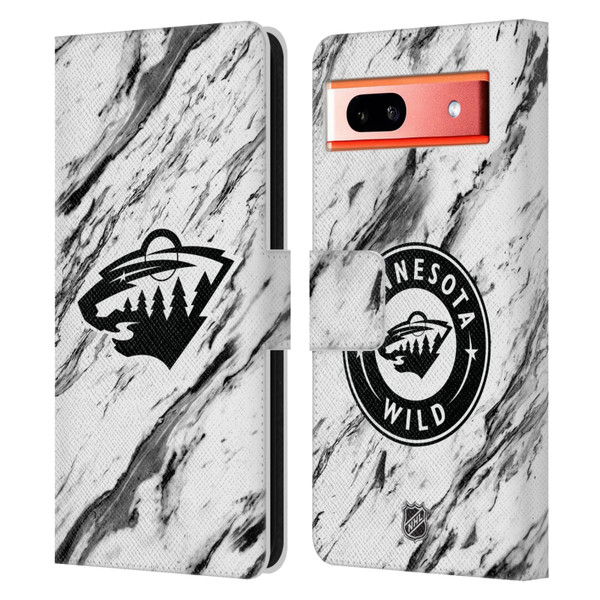 NHL Minnesota Wild Marble Leather Book Wallet Case Cover For Google Pixel 7a