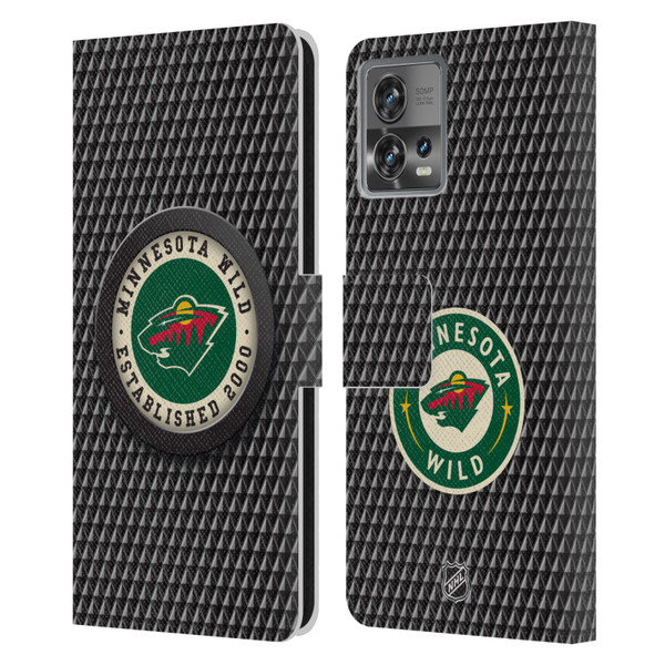 NHL Minnesota Wild Puck Texture Leather Book Wallet Case Cover For Motorola Moto Edge 30 Fusion