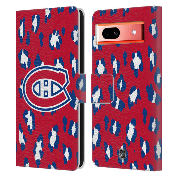 NHL Montreal Canadiens Leopard Patten Leather Book Wallet Case Cover For Google Pixel 7a