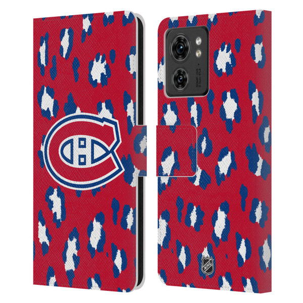 NHL Montreal Canadiens Leopard Patten Leather Book Wallet Case Cover For Motorola Moto Edge 40