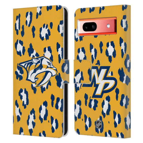 NHL Nashville Predators Leopard Patten Leather Book Wallet Case Cover For Google Pixel 7a