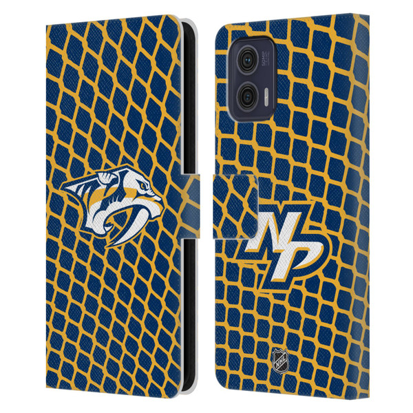 NHL Nashville Predators Net Pattern Leather Book Wallet Case Cover For Motorola Moto G73 5G