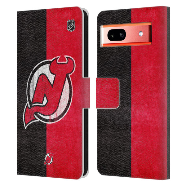 NHL New Jersey Devils Half Distressed Leather Book Wallet Case Cover For Google Pixel 7a