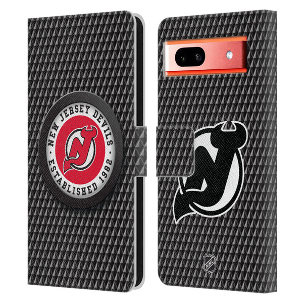 NHL New Jersey Devils Puck Texture Leather Book Wallet Case Cover For Google Pixel 7a