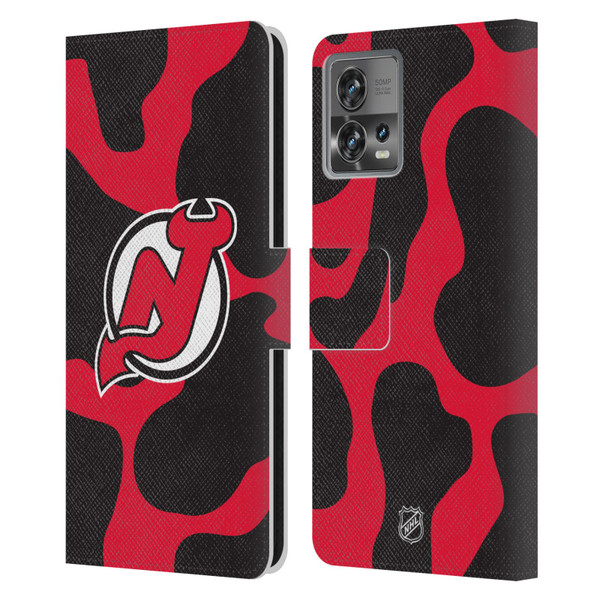 NHL New Jersey Devils Cow Pattern Leather Book Wallet Case Cover For Motorola Moto Edge 30 Fusion