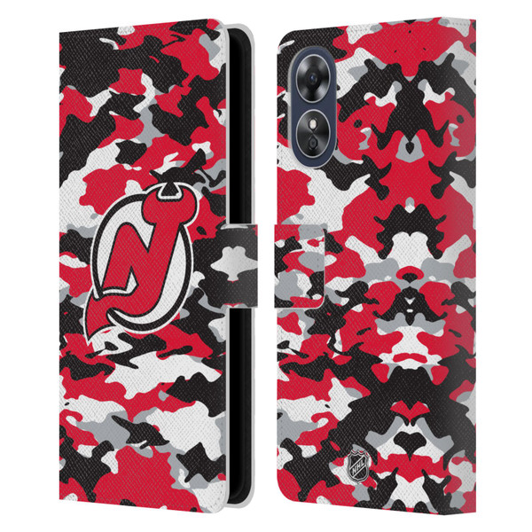 NHL New Jersey Devils Camouflage Leather Book Wallet Case Cover For OPPO A17