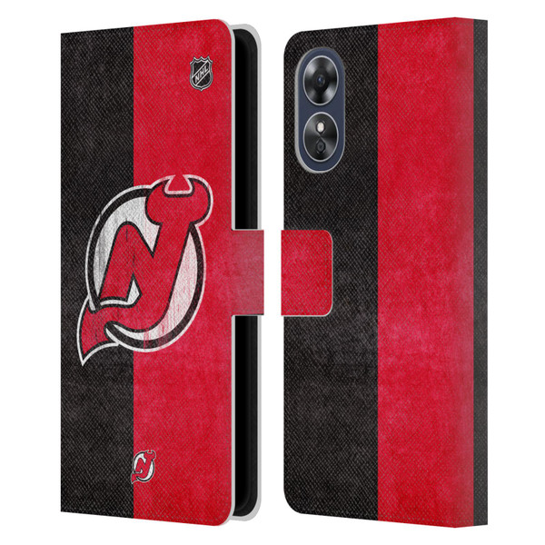 NHL New Jersey Devils Half Distressed Leather Book Wallet Case Cover For OPPO A17