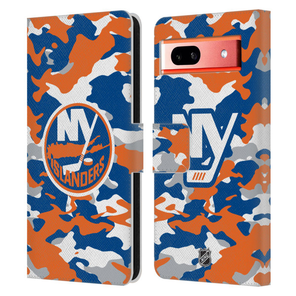 NHL New York Islanders Camouflage Leather Book Wallet Case Cover For Google Pixel 7a