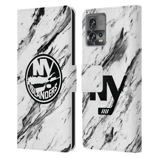 NHL New York Islanders Marble Leather Book Wallet Case Cover For Motorola Moto Edge 30 Fusion