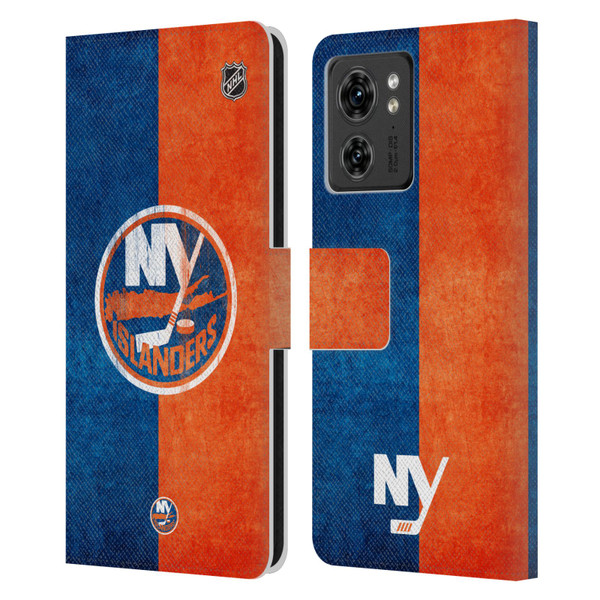 NHL New York Islanders Half Distressed Leather Book Wallet Case Cover For Motorola Moto Edge 40