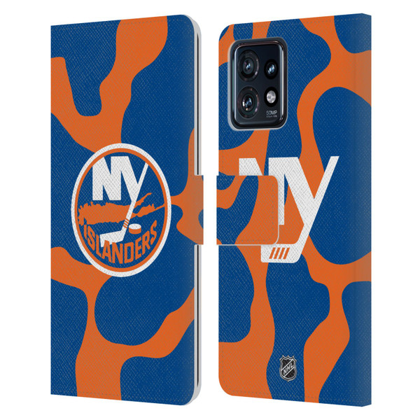 NHL New York Islanders Cow Pattern Leather Book Wallet Case Cover For Motorola Moto Edge 40 Pro