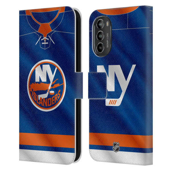 NHL New York Islanders Jersey Leather Book Wallet Case Cover For Motorola Moto G82 5G