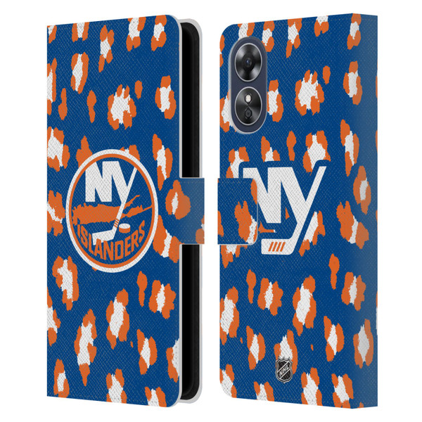 NHL New York Islanders Leopard Patten Leather Book Wallet Case Cover For OPPO A17