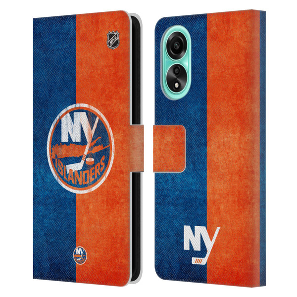 NHL New York Islanders Half Distressed Leather Book Wallet Case Cover For OPPO A78 4G