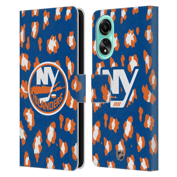NHL New York Islanders Leopard Patten Leather Book Wallet Case Cover For OPPO A78 4G