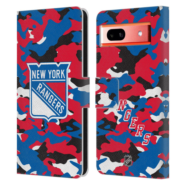 NHL New York Rangers Camouflage Leather Book Wallet Case Cover For Google Pixel 7a