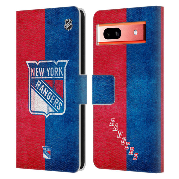NHL New York Rangers Half Distressed Leather Book Wallet Case Cover For Google Pixel 7a