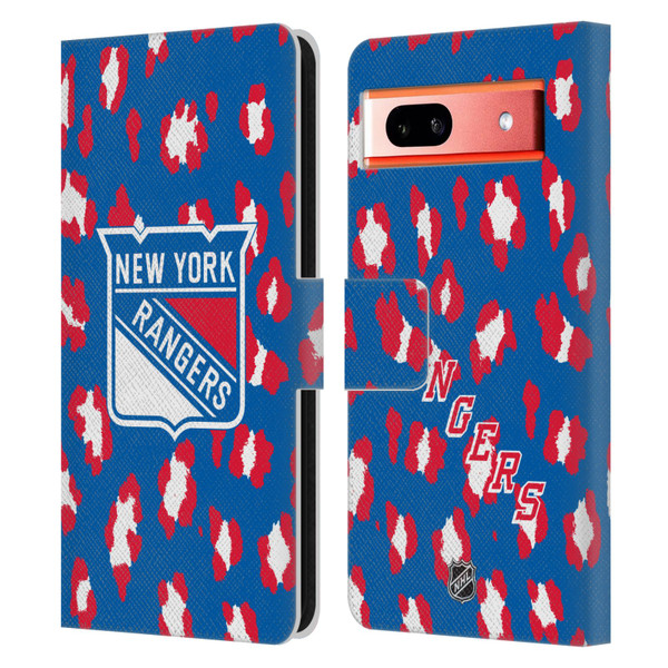 NHL New York Rangers Leopard Patten Leather Book Wallet Case Cover For Google Pixel 7a