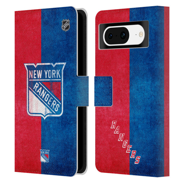 NHL New York Rangers Half Distressed Leather Book Wallet Case Cover For Google Pixel 8