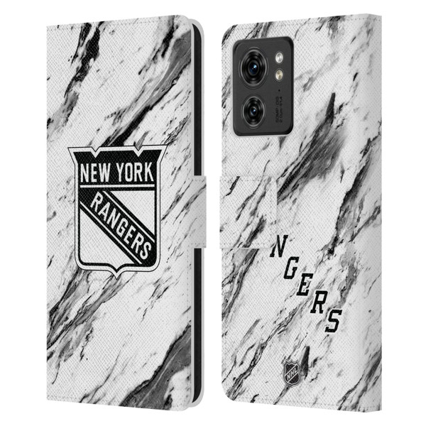 NHL New York Rangers Marble Leather Book Wallet Case Cover For Motorola Moto Edge 40