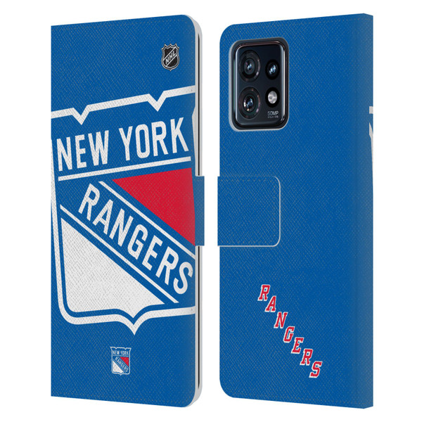 NHL New York Rangers Oversized Leather Book Wallet Case Cover For Motorola Moto Edge 40 Pro