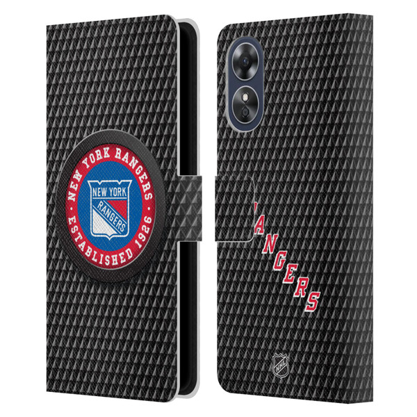 NHL New York Rangers Puck Texture Leather Book Wallet Case Cover For OPPO A17