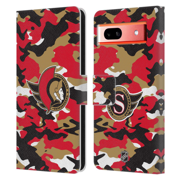 NHL Ottawa Senators Camouflage Leather Book Wallet Case Cover For Google Pixel 7a