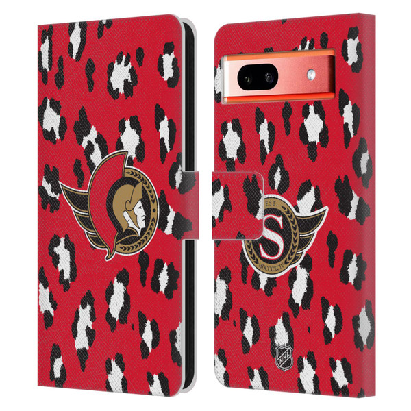 NHL Ottawa Senators Leopard Patten Leather Book Wallet Case Cover For Google Pixel 7a