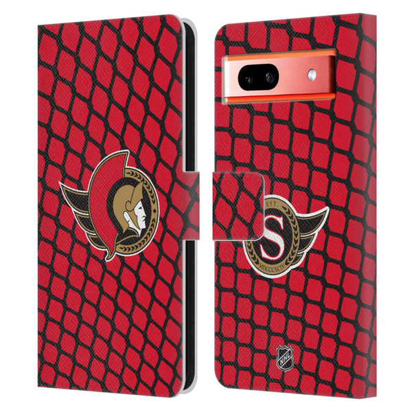 NHL Ottawa Senators Net Pattern Leather Book Wallet Case Cover For Google Pixel 7a