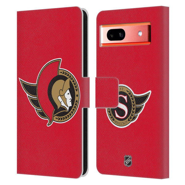 NHL Ottawa Senators Plain Leather Book Wallet Case Cover For Google Pixel 7a