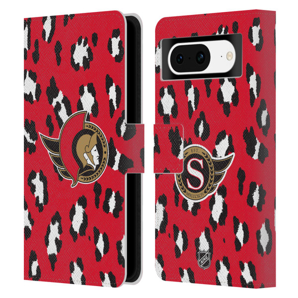 NHL Ottawa Senators Leopard Patten Leather Book Wallet Case Cover For Google Pixel 8