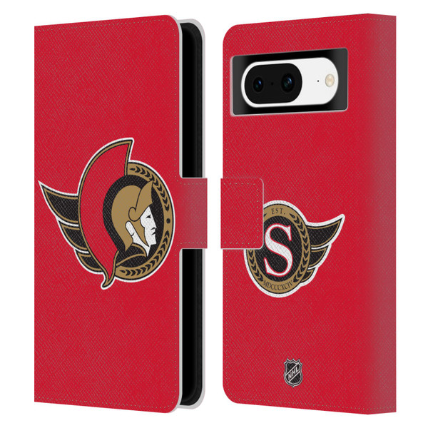 NHL Ottawa Senators Plain Leather Book Wallet Case Cover For Google Pixel 8