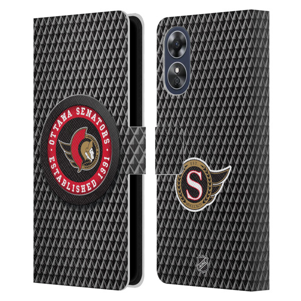 NHL Ottawa Senators Puck Texture Leather Book Wallet Case Cover For OPPO A17