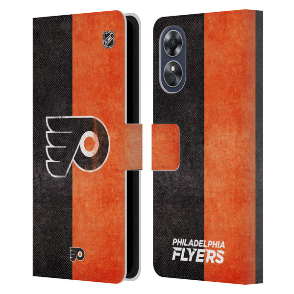 NHL Philadelphia Flyers Half Distressed Leather Book Wallet Case Cover For OPPO A17