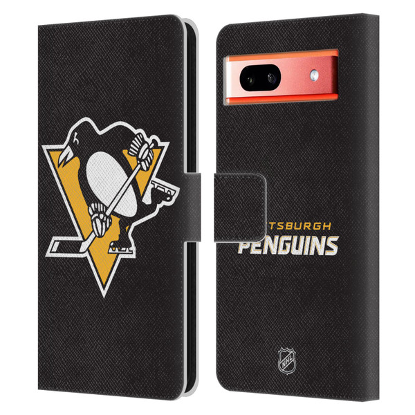 NHL Pittsburgh Penguins Plain Leather Book Wallet Case Cover For Google Pixel 7a