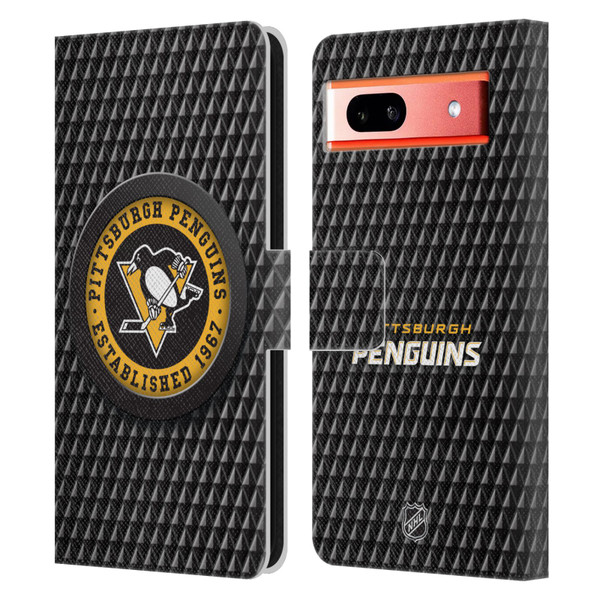 NHL Pittsburgh Penguins Puck Texture Leather Book Wallet Case Cover For Google Pixel 7a